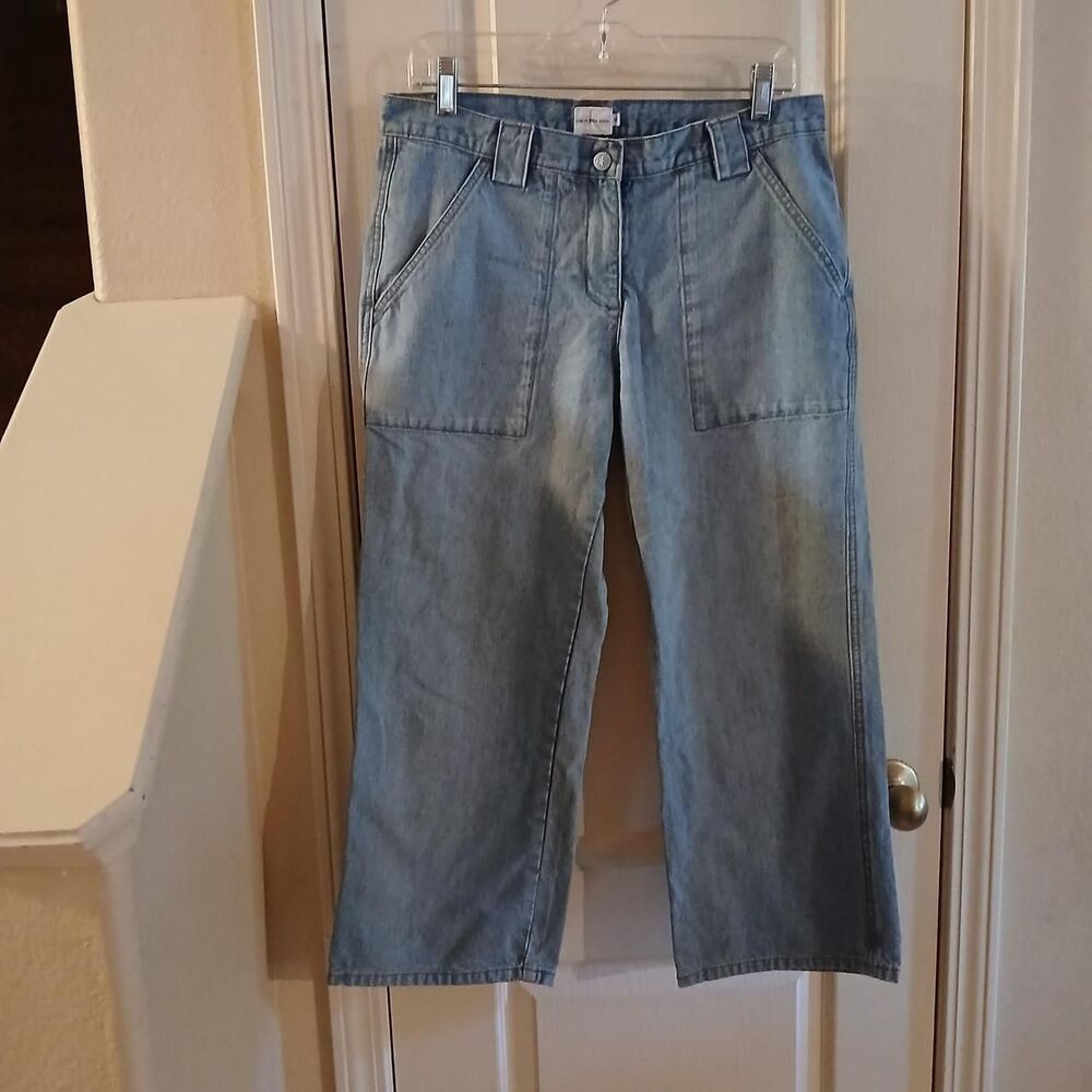 Y2K 90s Vintage Calvin Klein Wide Leg Utility Cropped Jeans 10 Indie Preppy